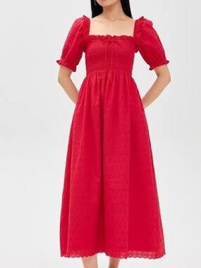 Hill House Scarlett Nap Maxi Dress in Chili Red Textured Clip Dot